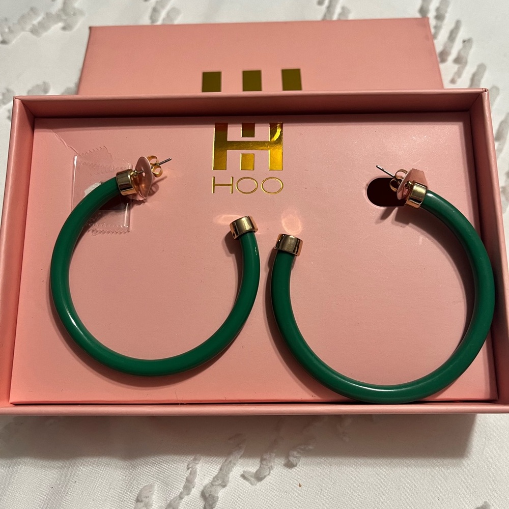 Green and Gold Hoop Earrings